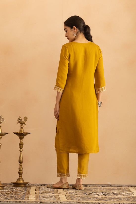 Mustard Stone Embroidered Kurta 3 Pcs Set