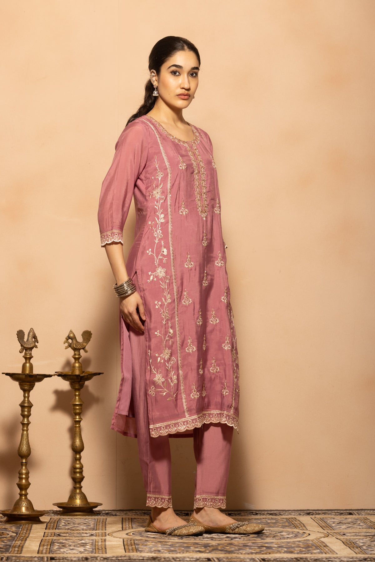 Soft Pink Stone Embroidered Kurta 3 Pcs Set