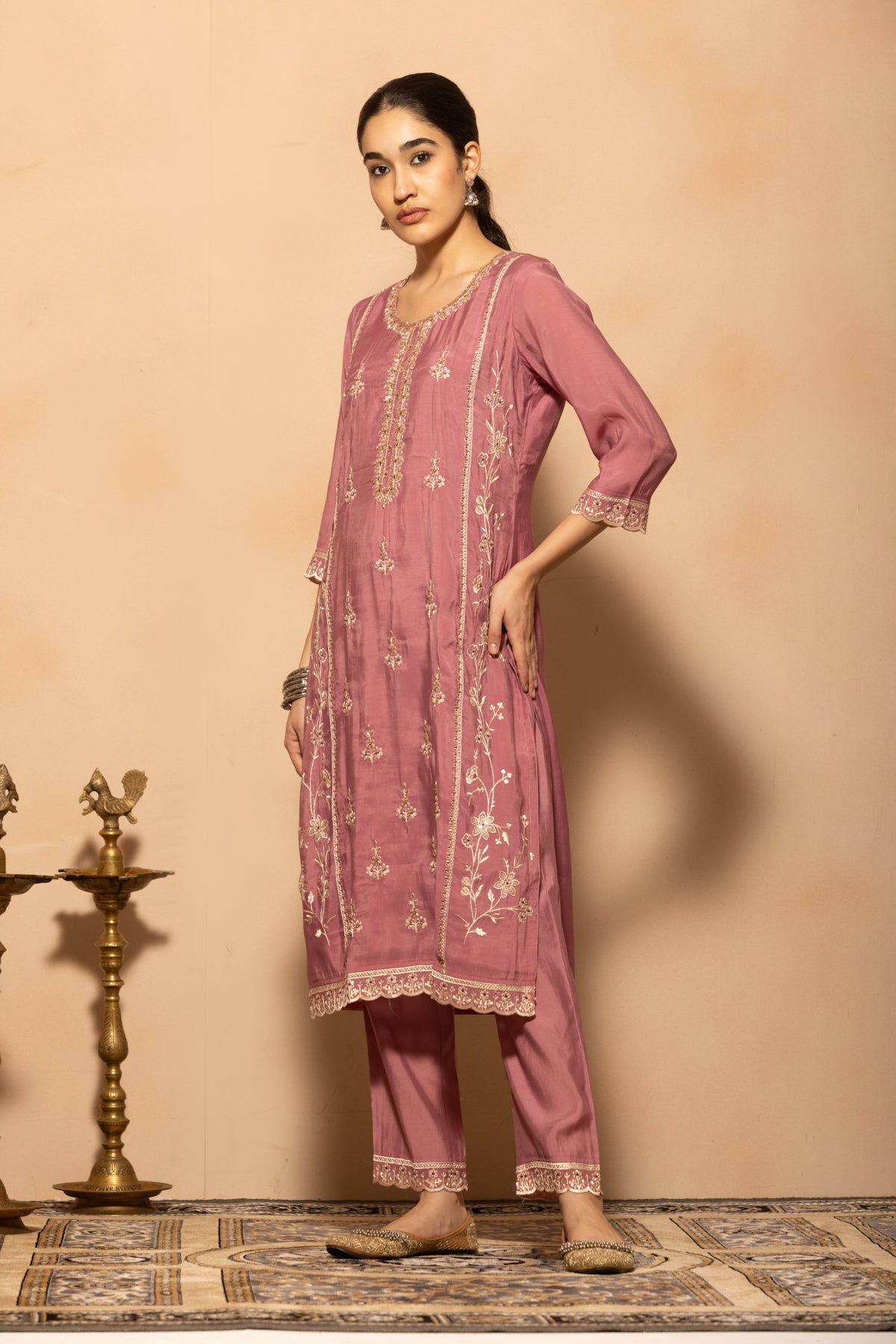 Soft Pink Stone Embroidered Kurta 3 Pcs Set