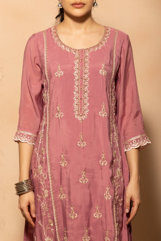 Soft Pink Stone Embroidered Kurta 3 Pcs Set