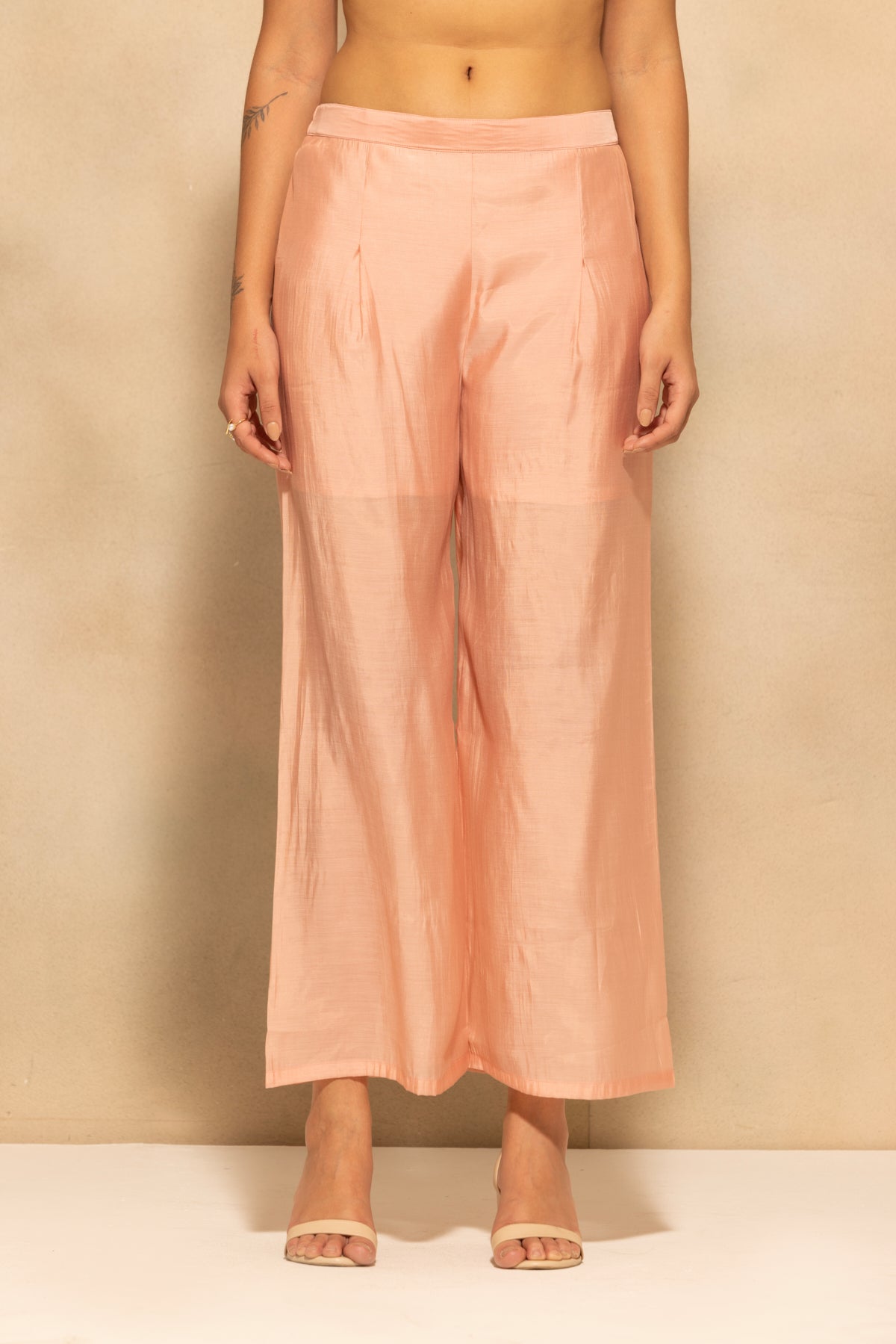 Peach Flared Embroidered Kurta 3 Pcs Set