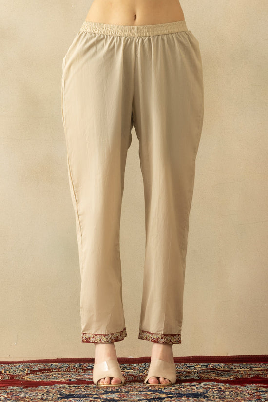 Beige Self Designed A-line Kurta 3 Pcs Set