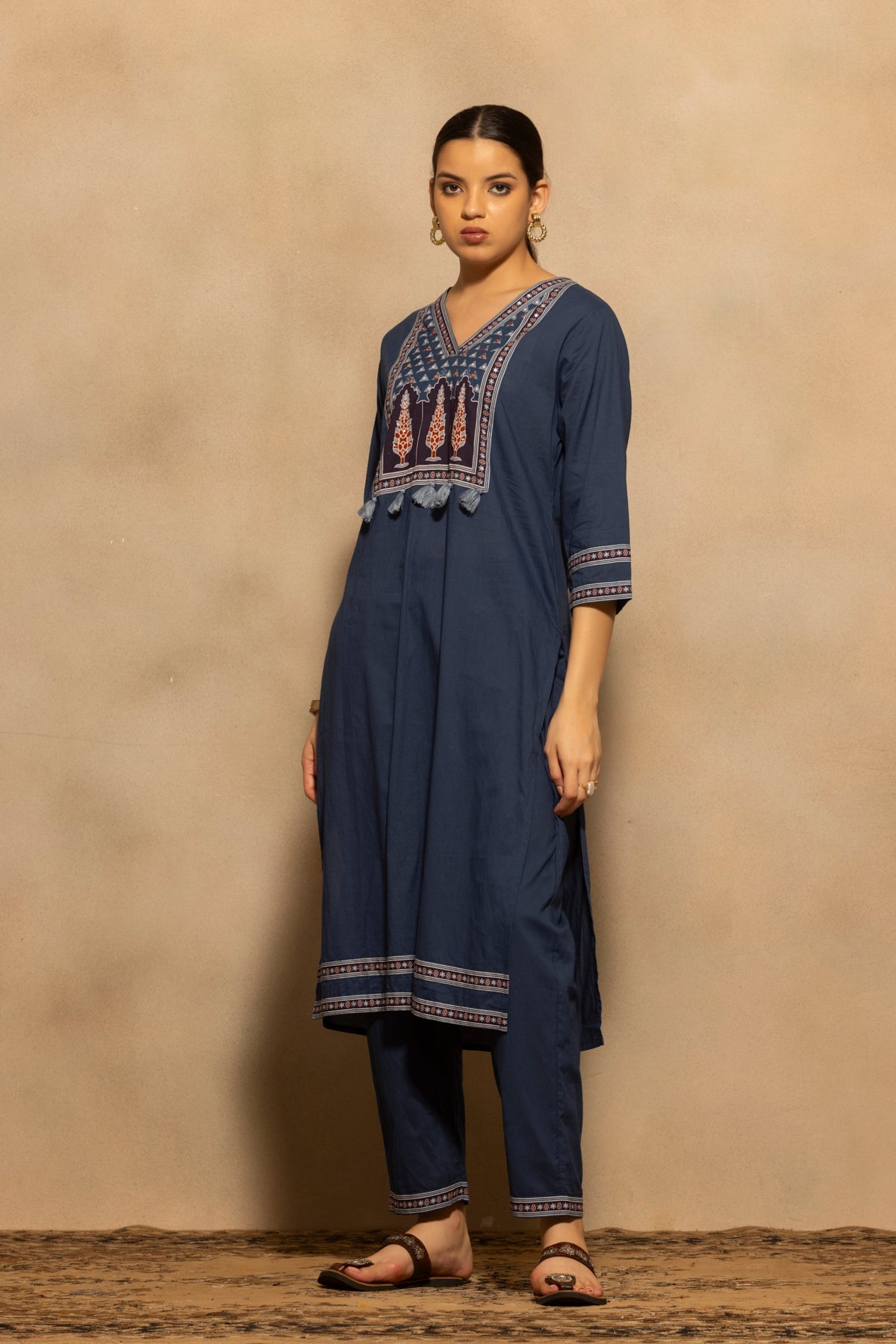 Blue Printed Kurta 3 Pcs Set