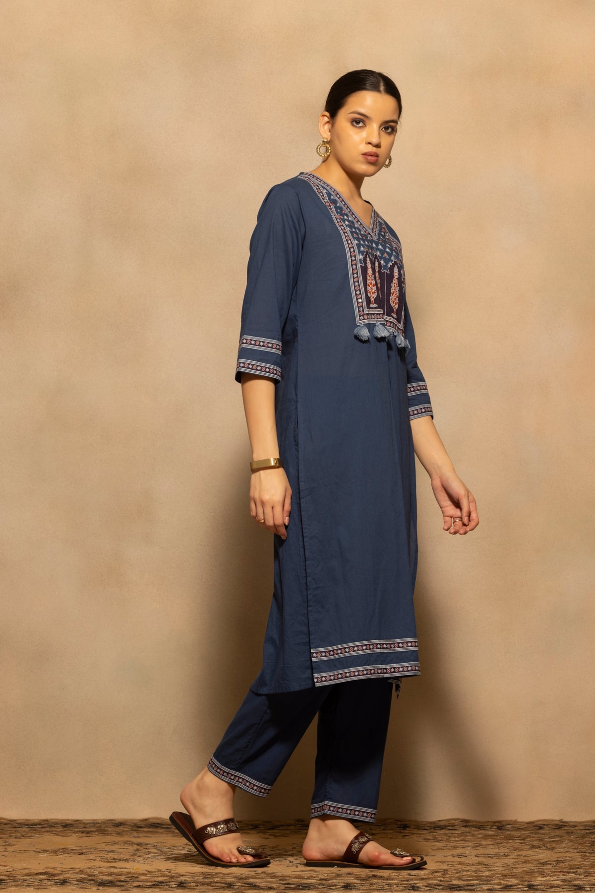 Blue Printed Kurta 3 Pcs Set