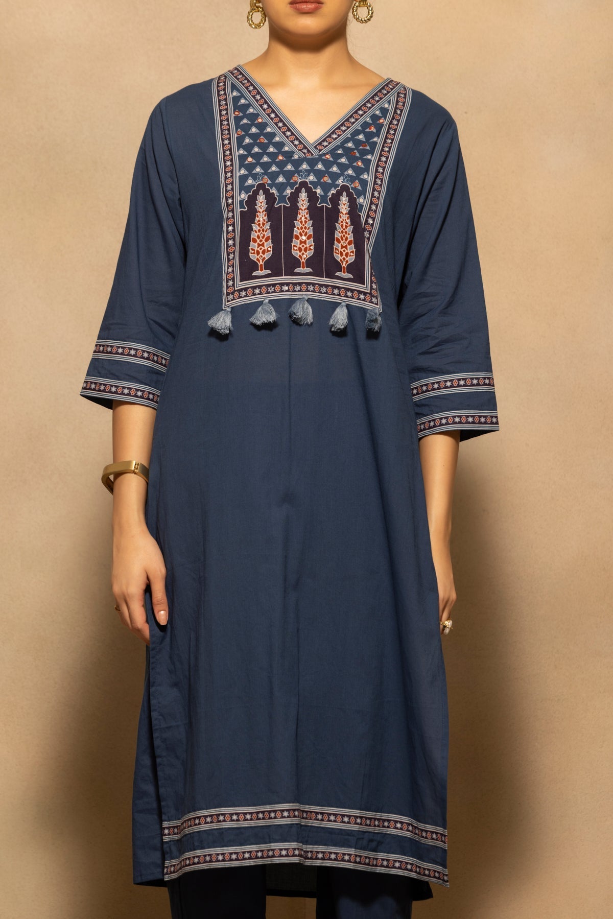 Blue Printed Kurta 3 Pcs Set