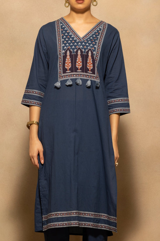 Blue Printed Kurta 3 Pcs Set