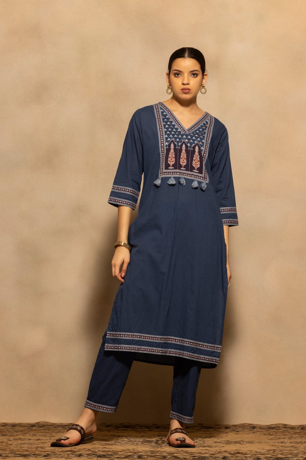 Blue Printed Kurta 3 Pcs Set