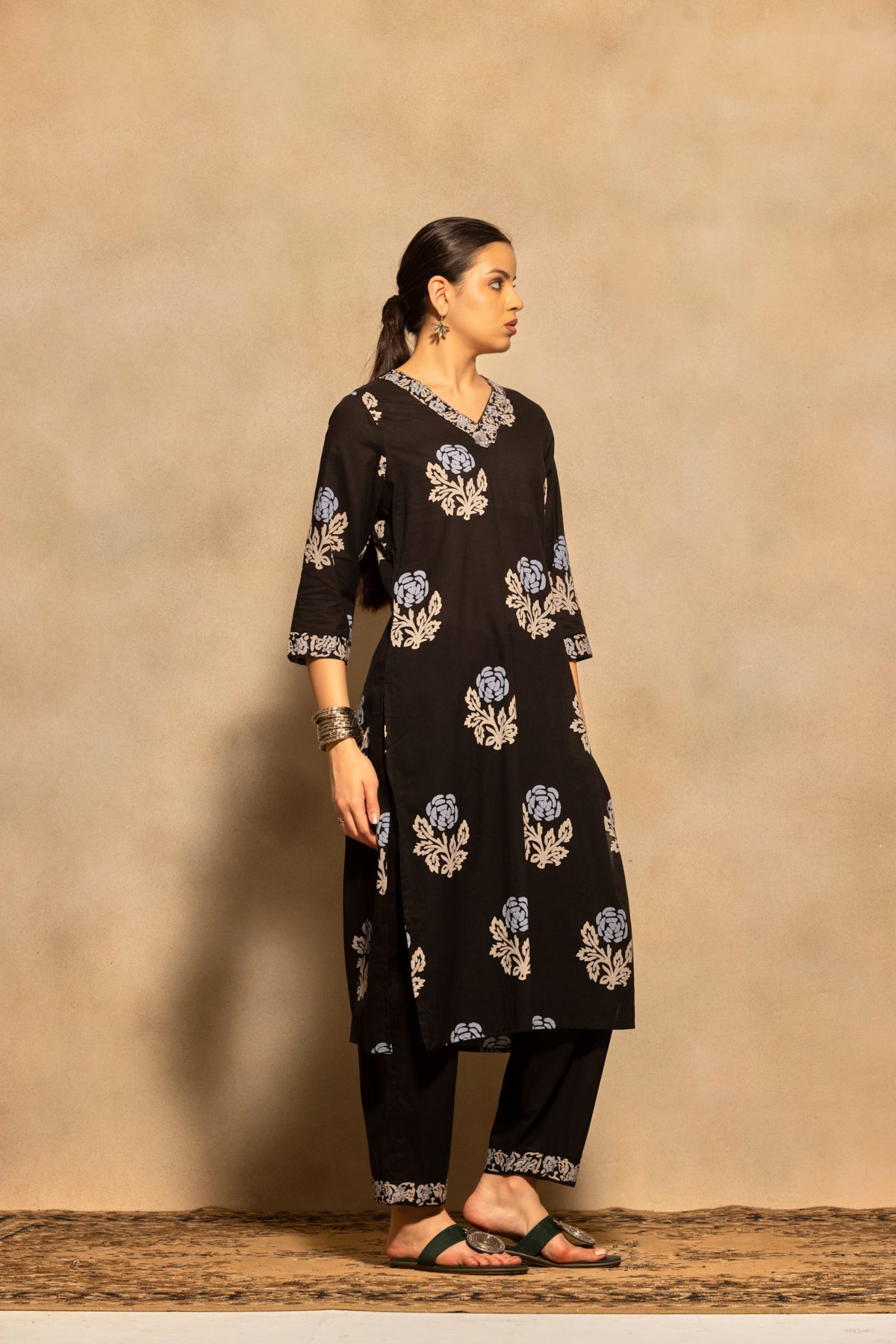 Black Printed Kurta 3 Pcs Set