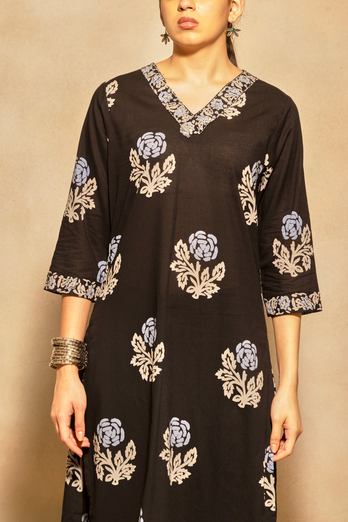 Black Printed Kurta 3 Pcs Set