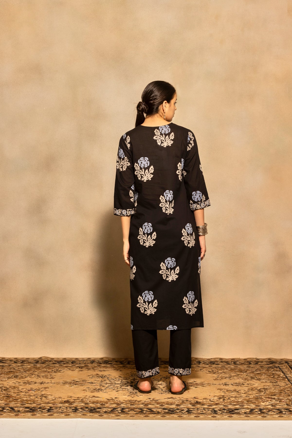 Black Printed Kurta 3 Pcs Set
