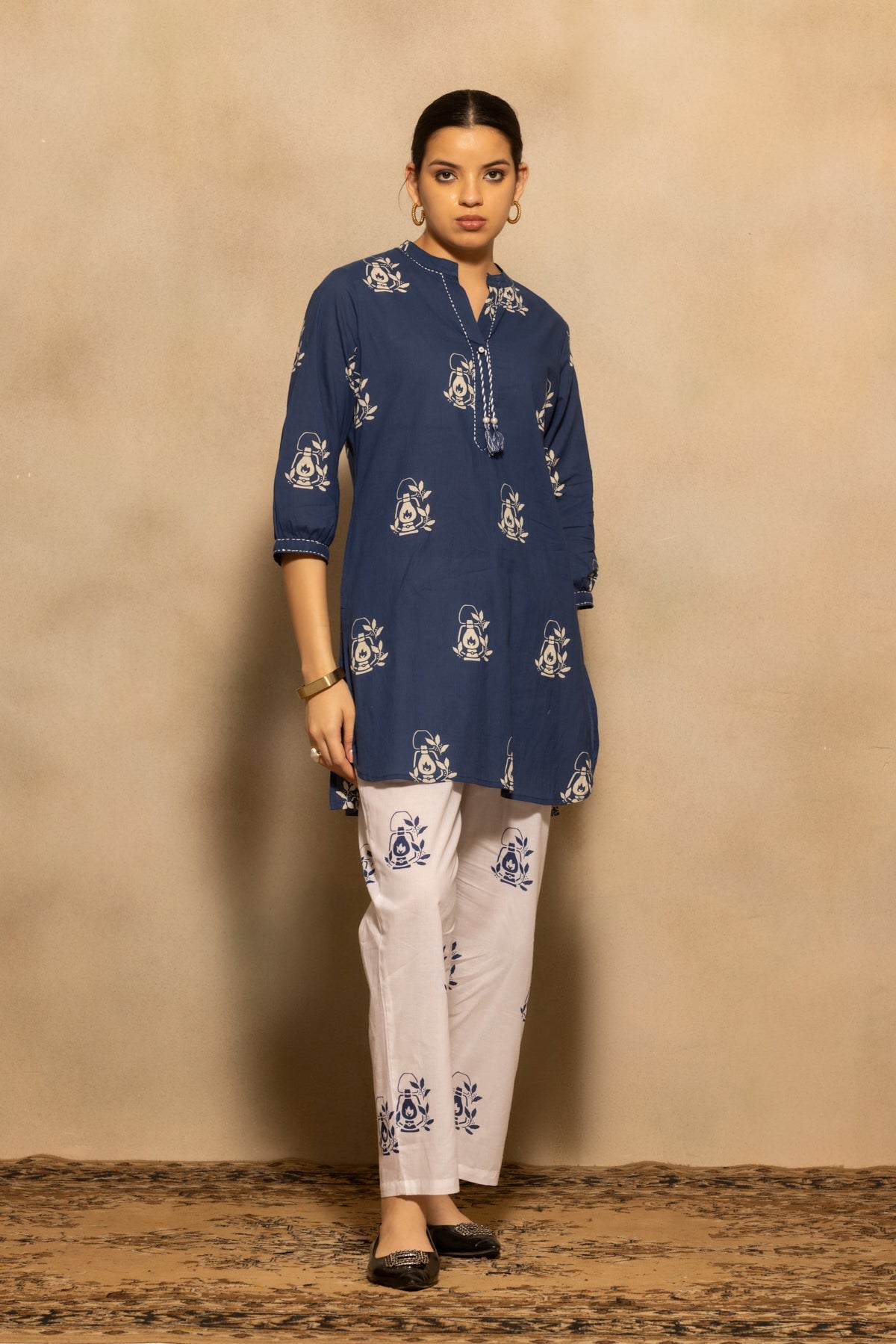 Blue Printed Kurta 2 Pcs Set