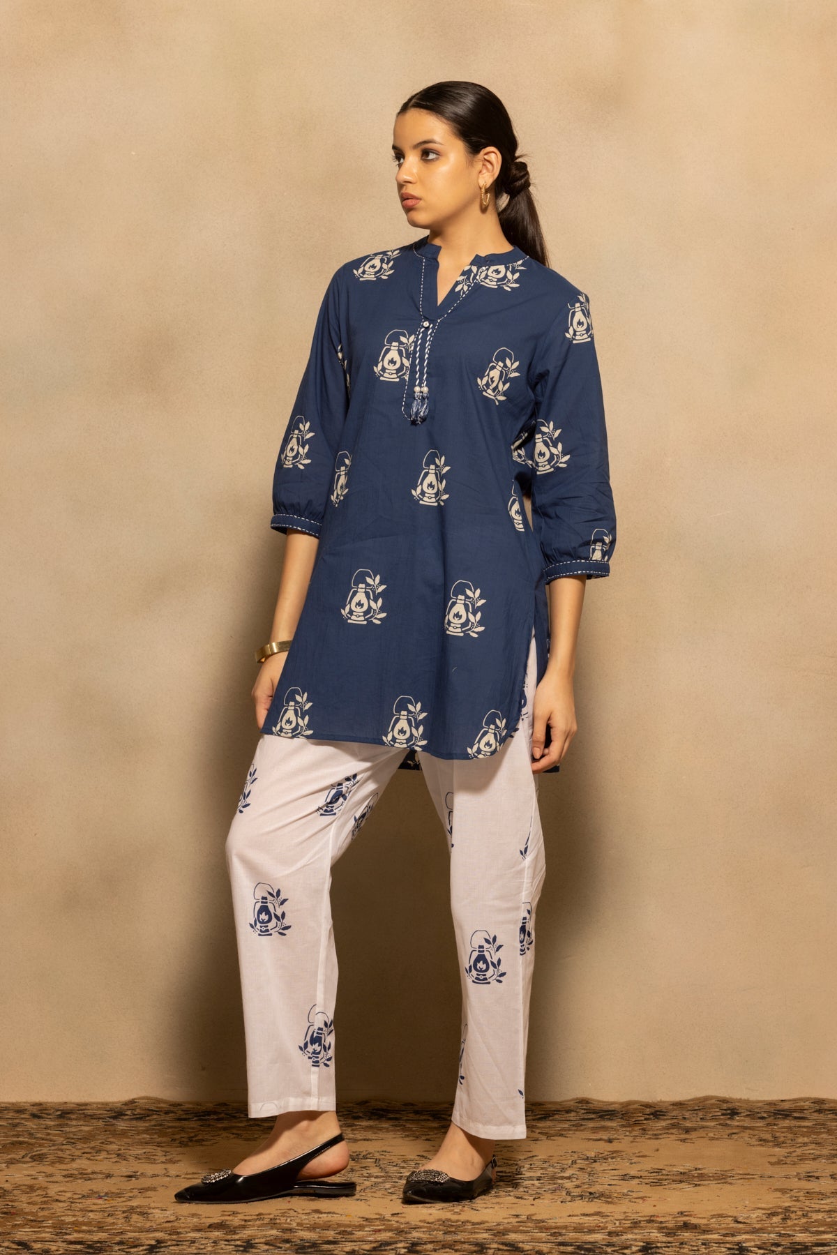 Blue Printed Kurta 2 Pcs Set