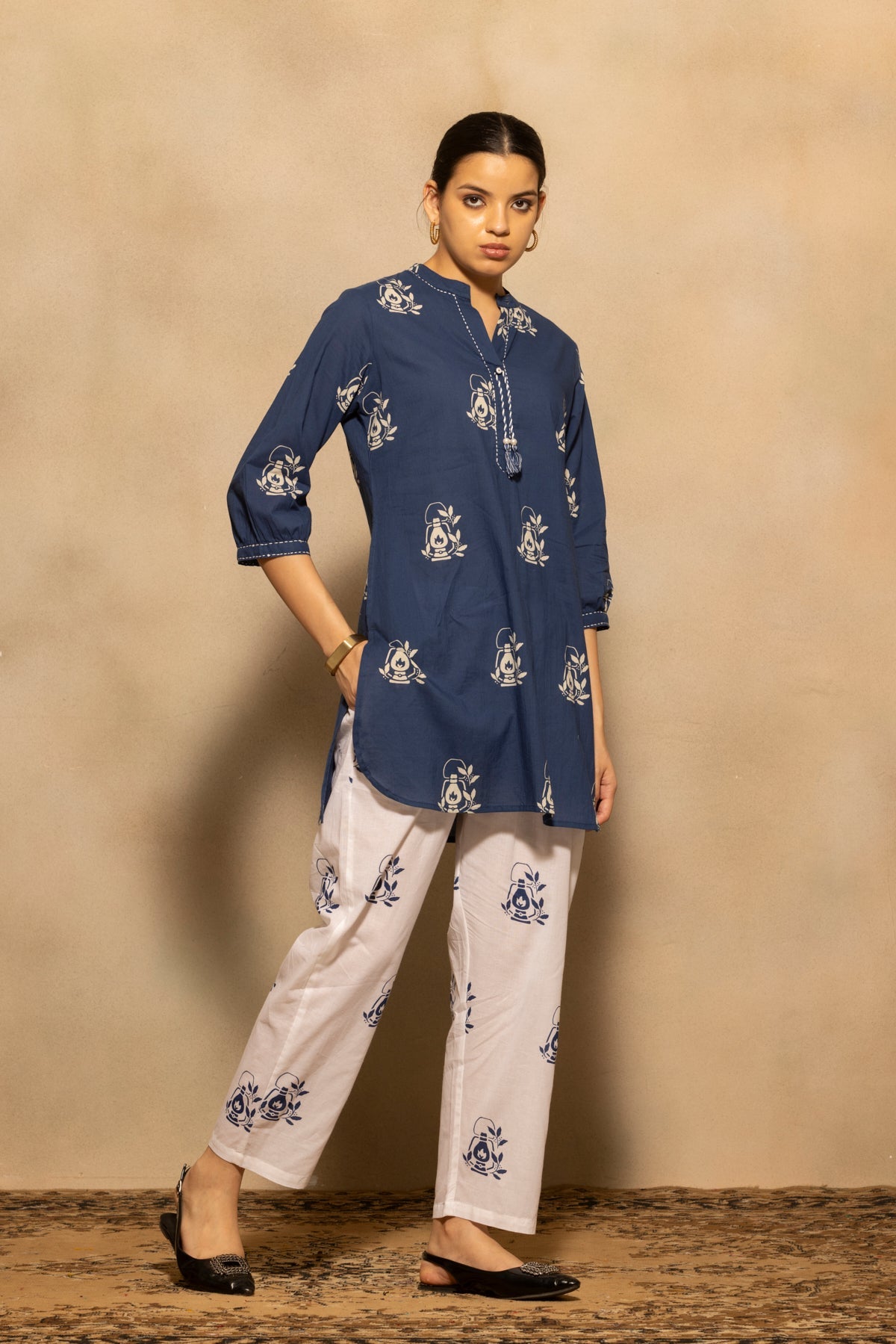 Blue Printed Kurta 2 Pcs Set