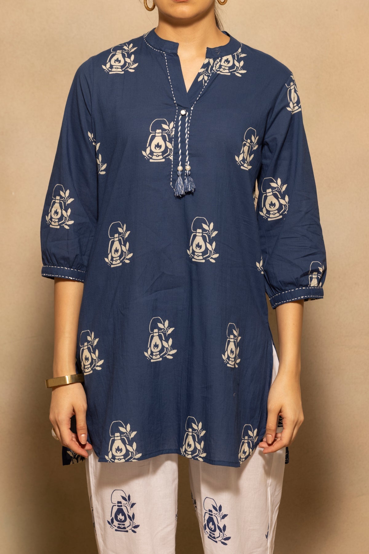 Blue Printed Kurta 2 Pcs Set