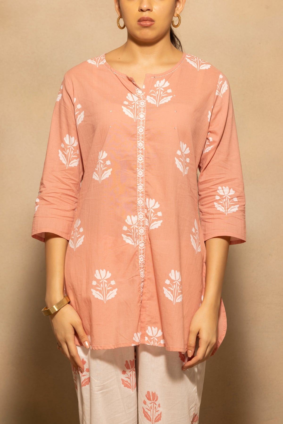 Pink Floral Printed Kurta 2 Pcs Set
