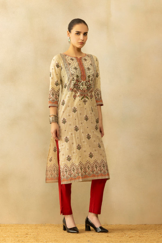 Beige Printed Kurta 2 Pcs Set
