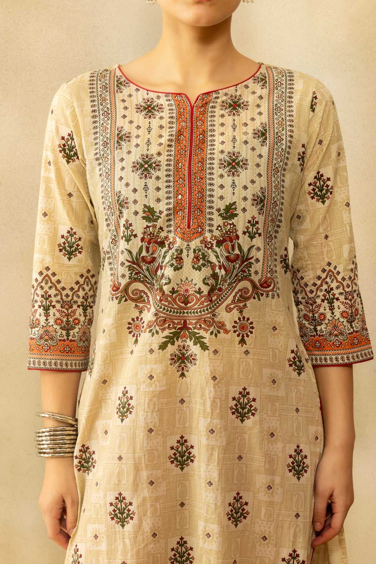 Beige Printed Kurta 2 Pcs Set