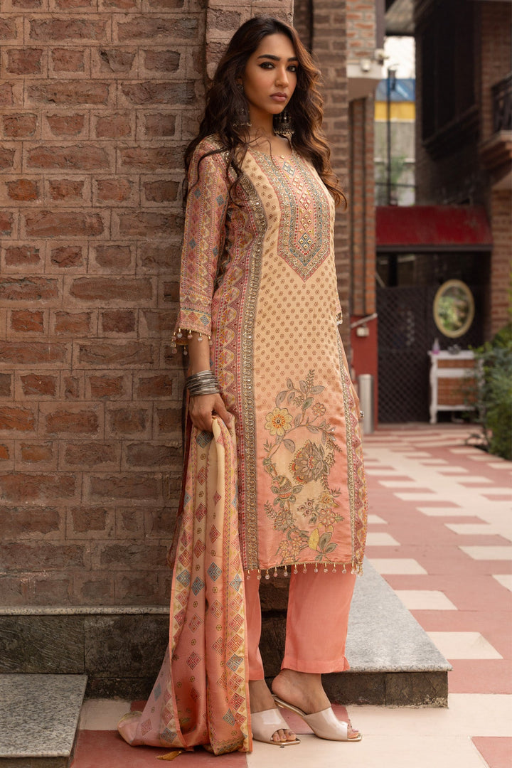 Pink Stone Embellished Printed Kurta 3 Pcs Set