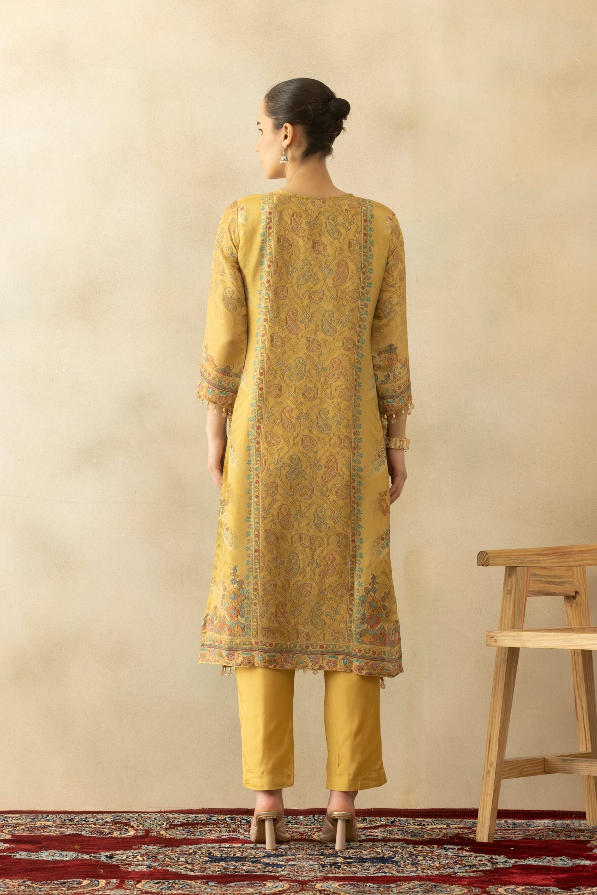 Beige Embellished 3 Pcs Kurta Set