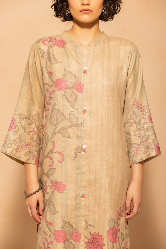 Beige Printed Kurta 3 Pcs Set