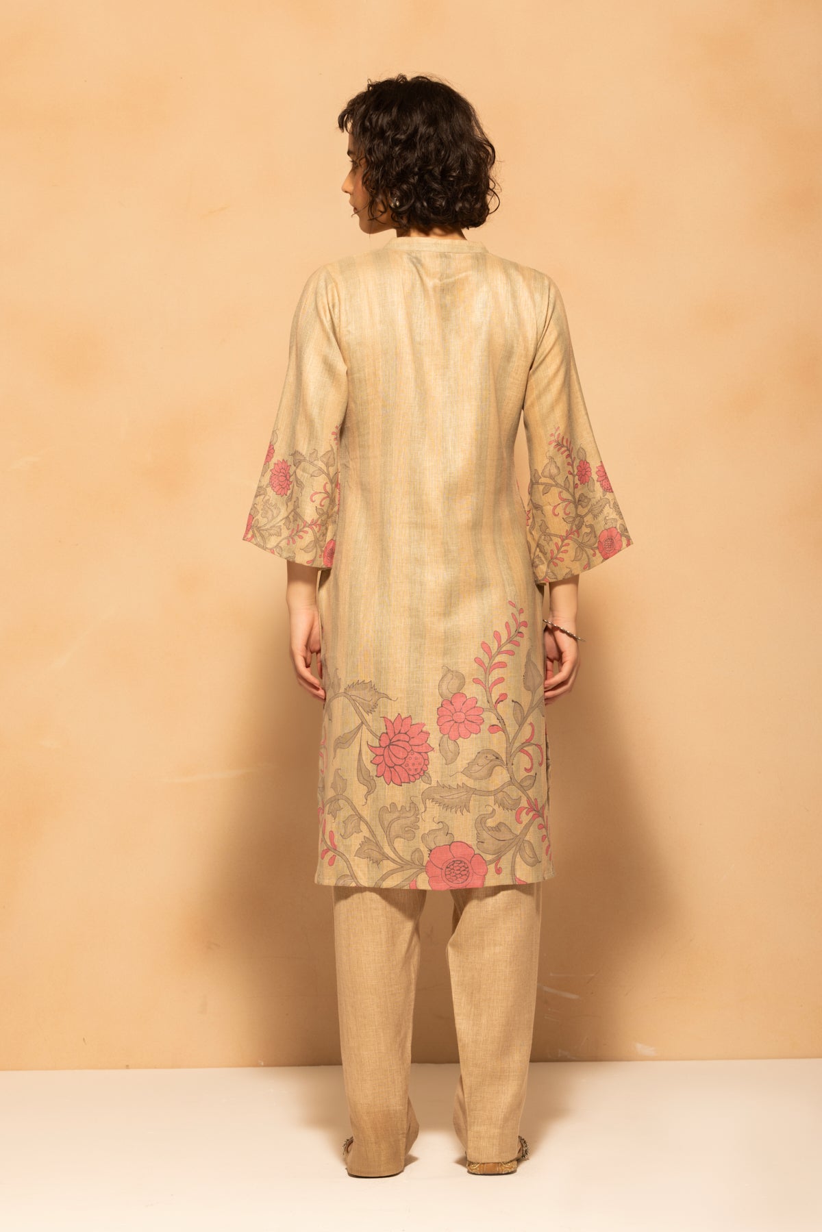 Beige Printed Kurta 3 Pcs Set