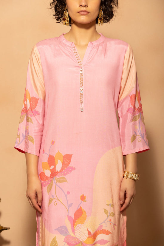Light Pink Printed Kurta 3 Pcs Set