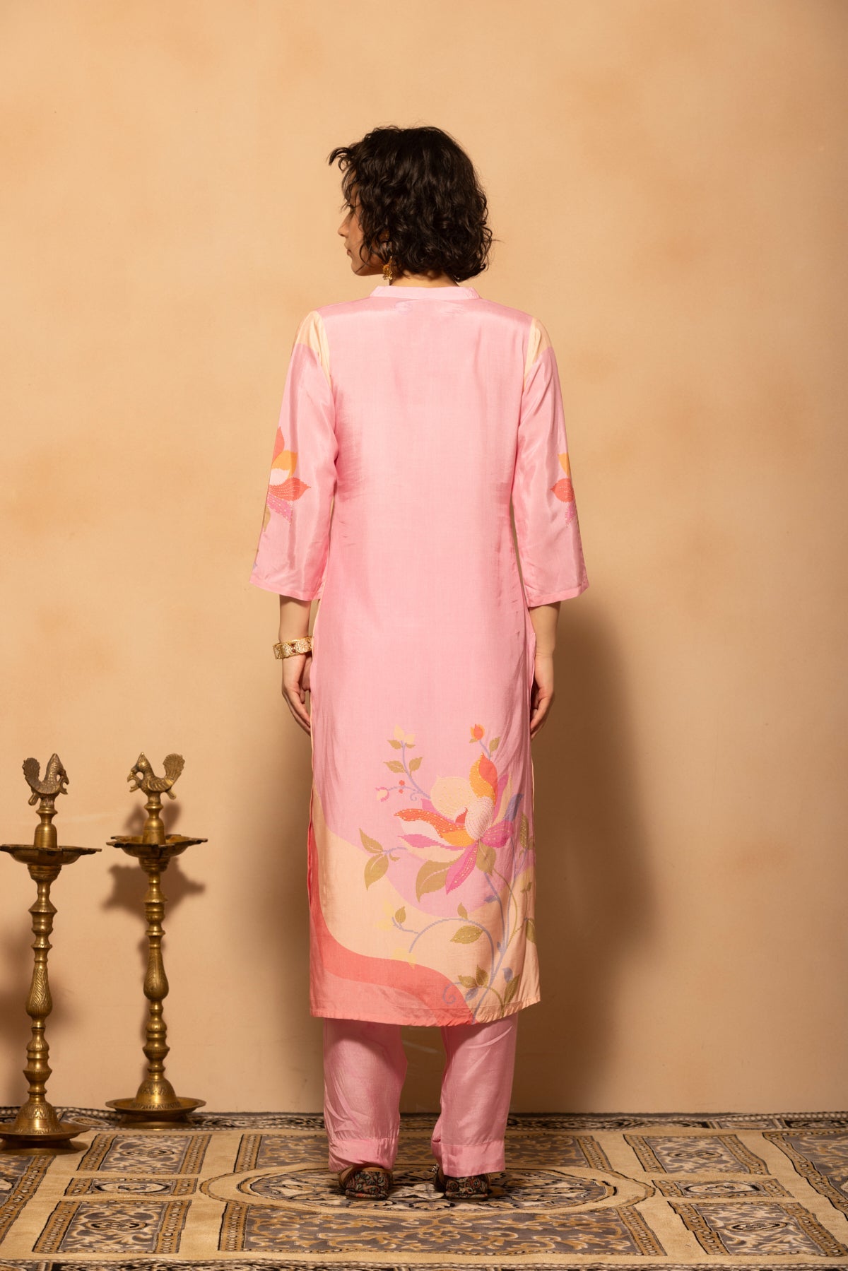 Light Pink Printed Kurta 3 Pcs Set