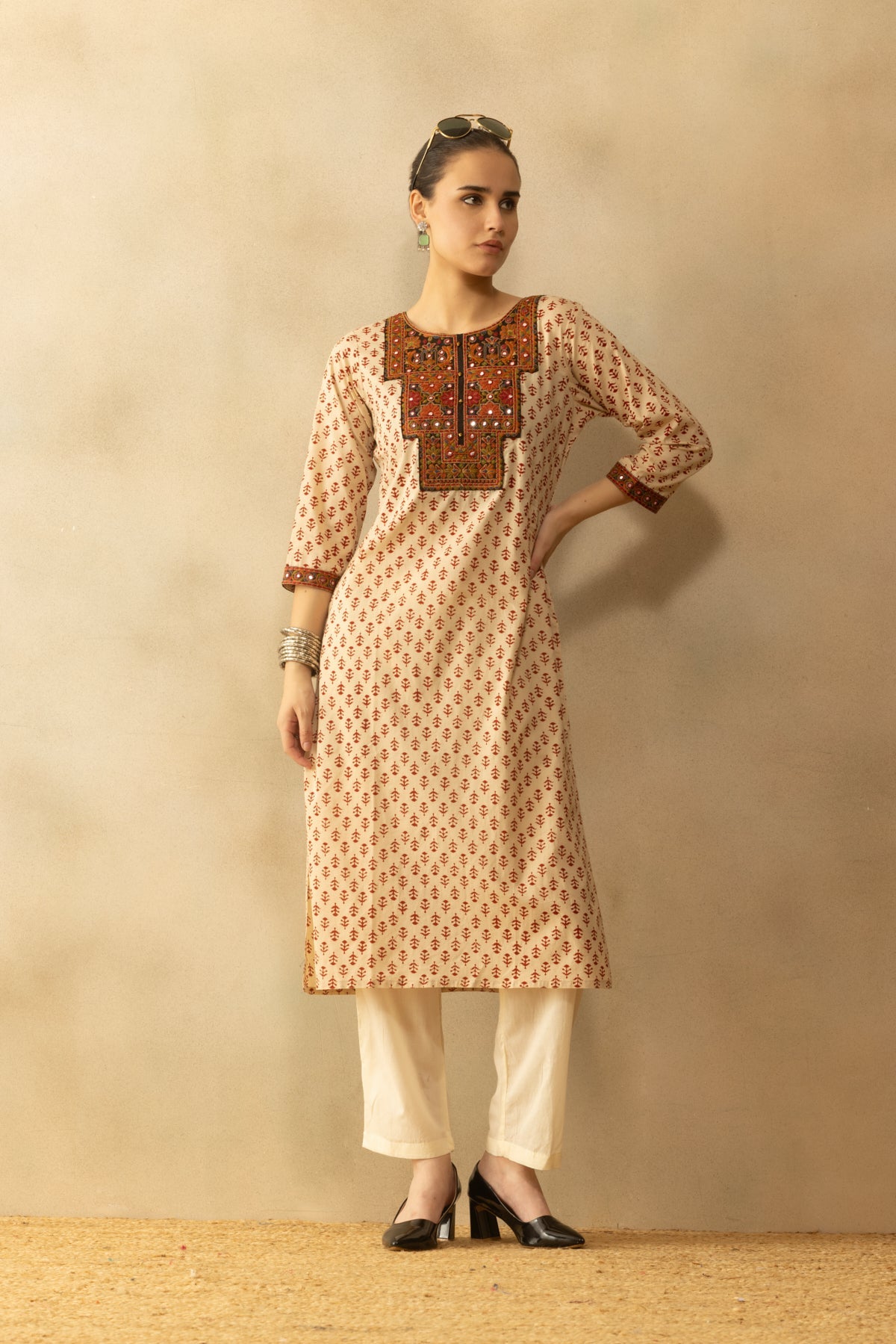 Cream Printed Kurta