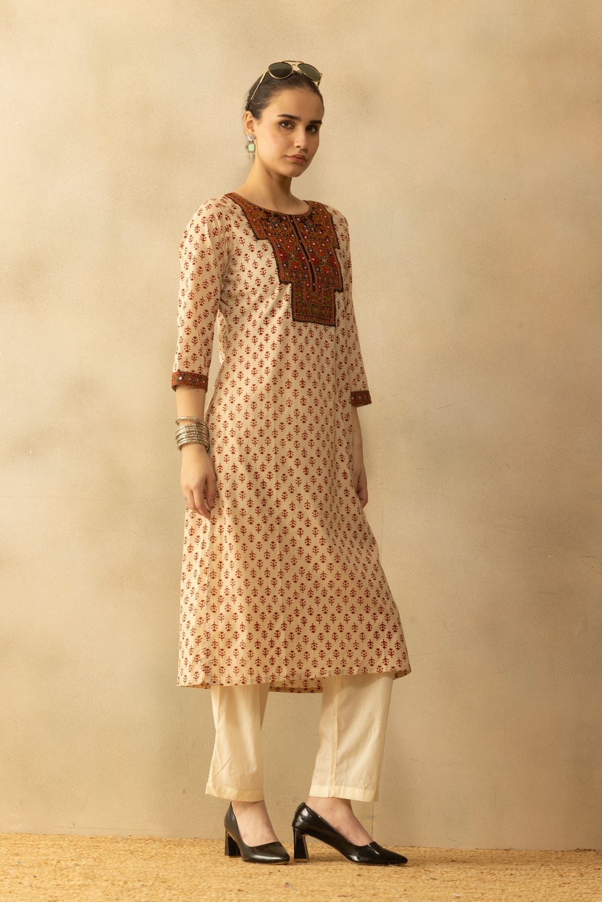 Cream Printed Kurta