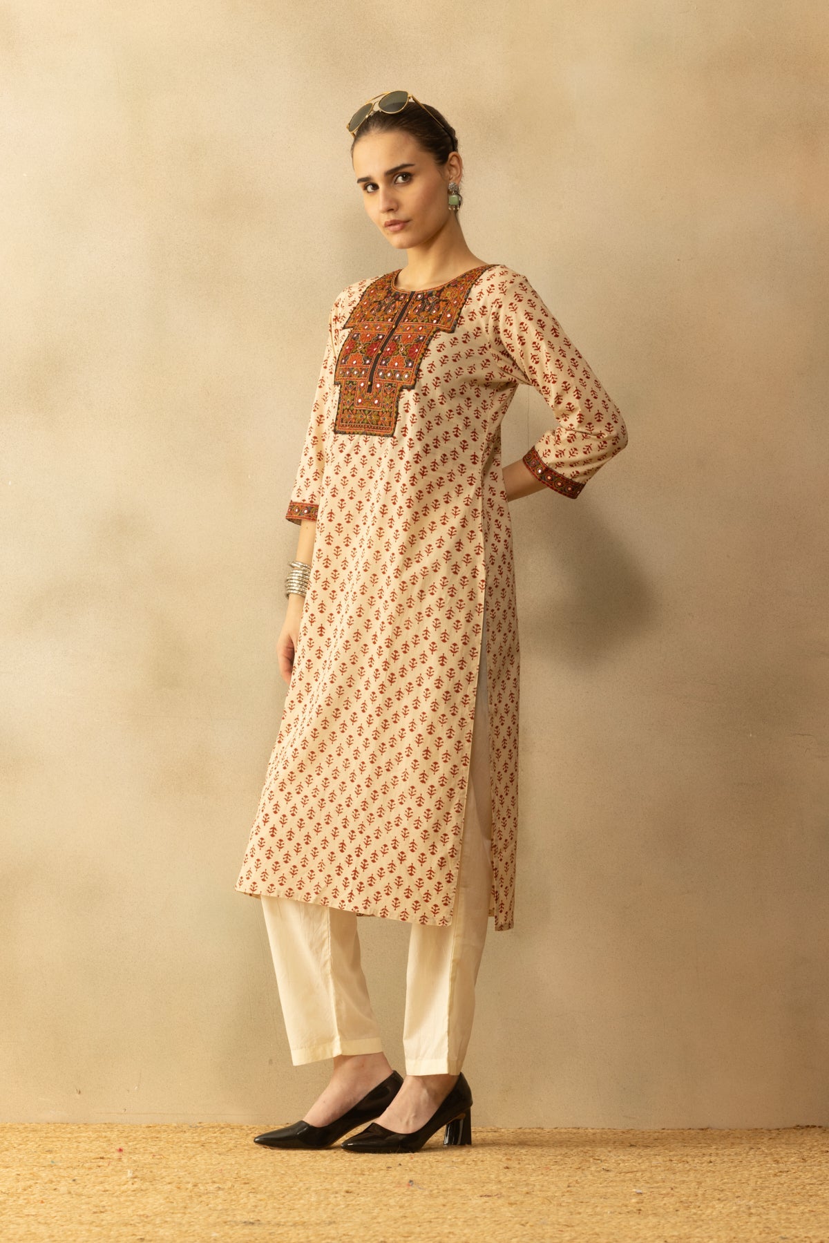 Cream Printed Kurta