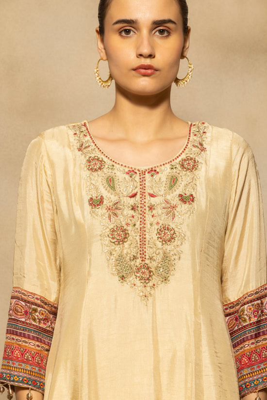 Cream Embroidered A-line Kurta 3 Pcs Set