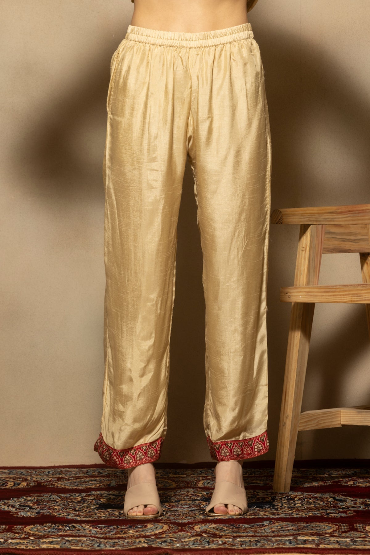 Cream Embroidered A-line Kurta 3 Pcs Set