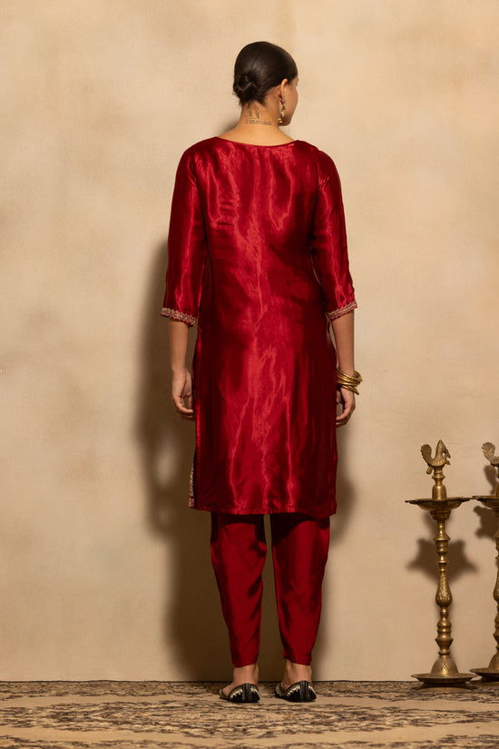 Maroon Embroidered Kurta 3 Pcs Set