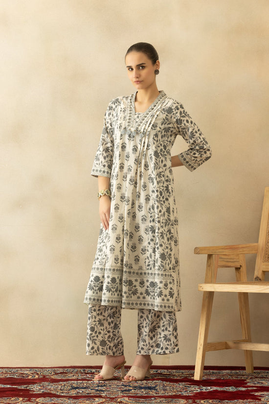 White Pintex Printed A-line Kurta 3 Pcs Set