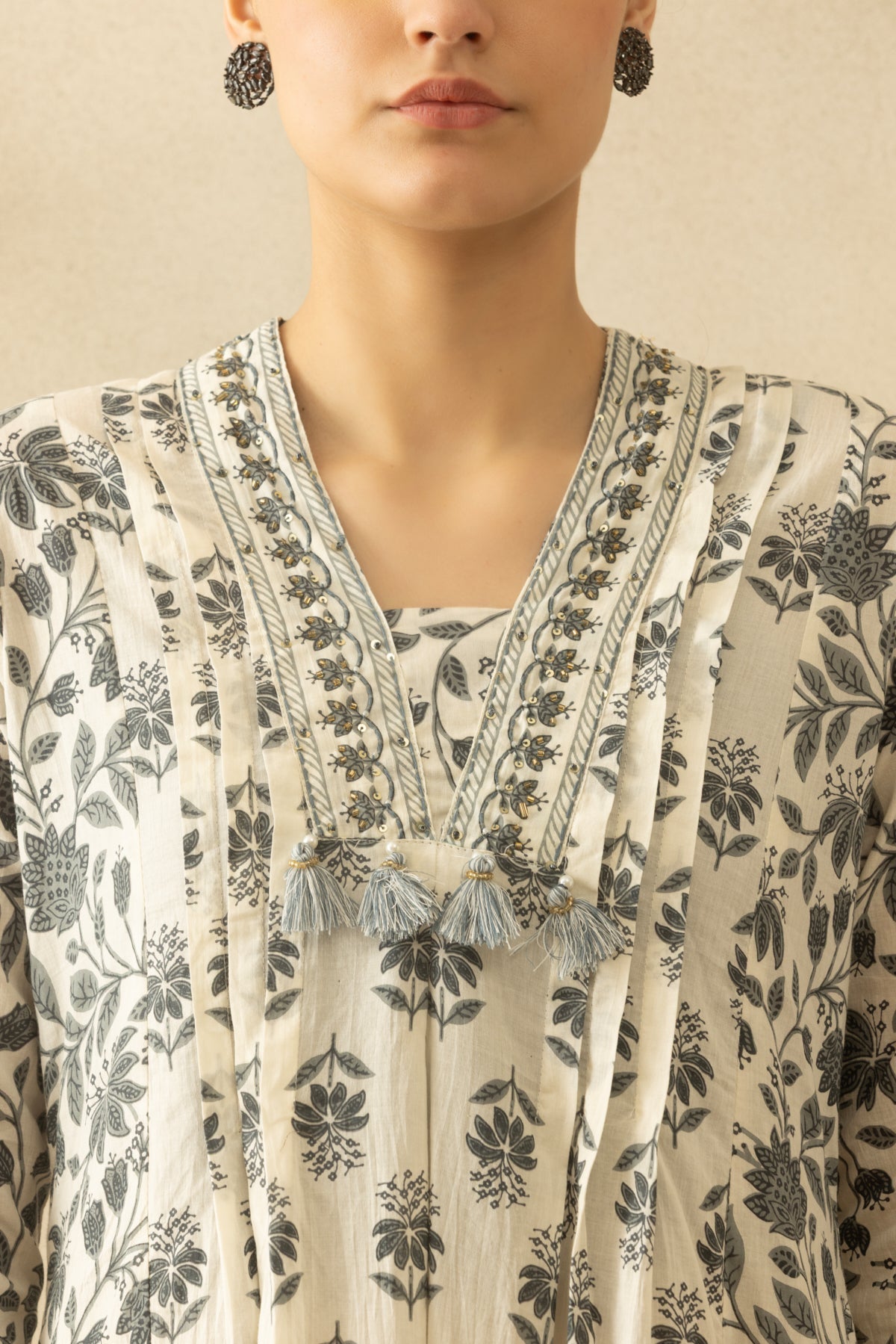 White Pintex Printed A-line Kurta 3 Pcs Set