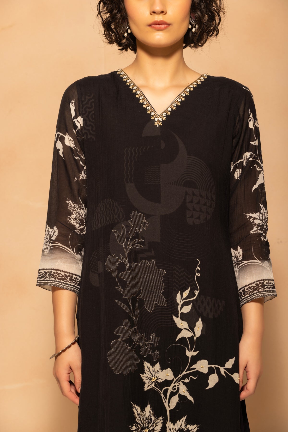 Black Printed Kurta 3 Pcs Set