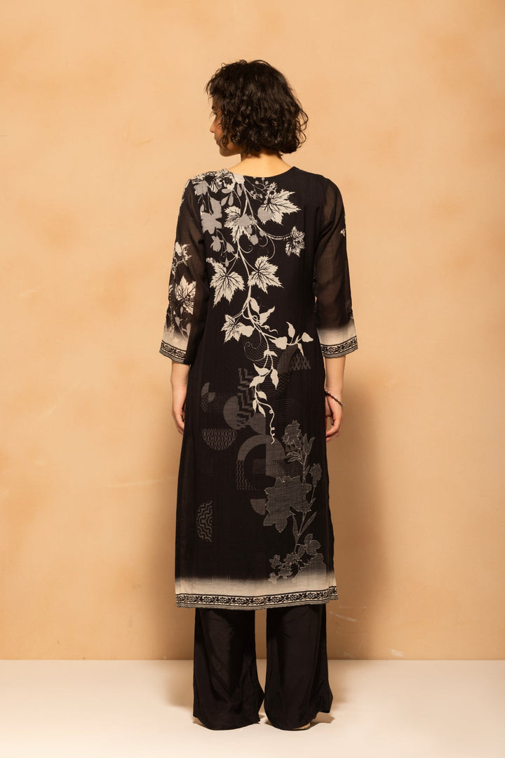 Black Printed Kurta 3 Pcs Set