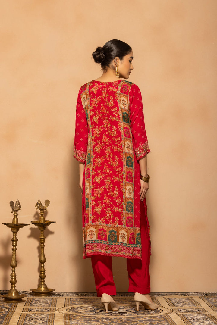 Pink Embellished Printed Kurta 3 Pcs Set
