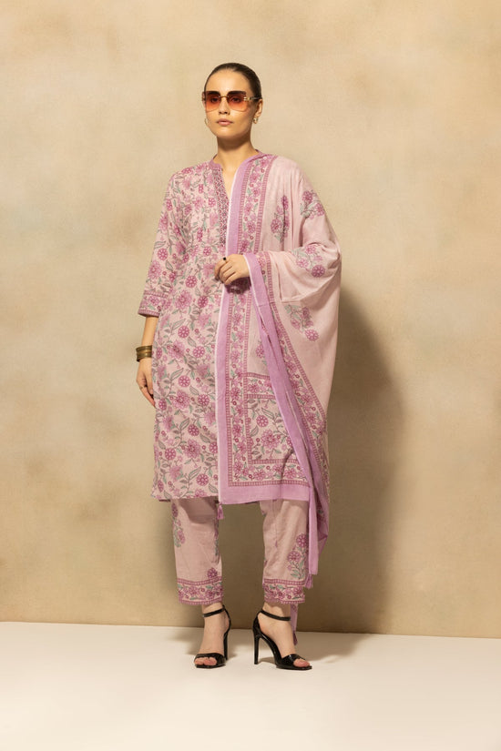 Mauve Printed Kurta 3 Pcs Set
