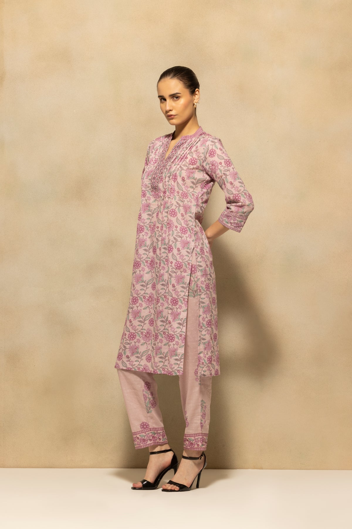 Mauve Printed Kurta 3 Pcs Set