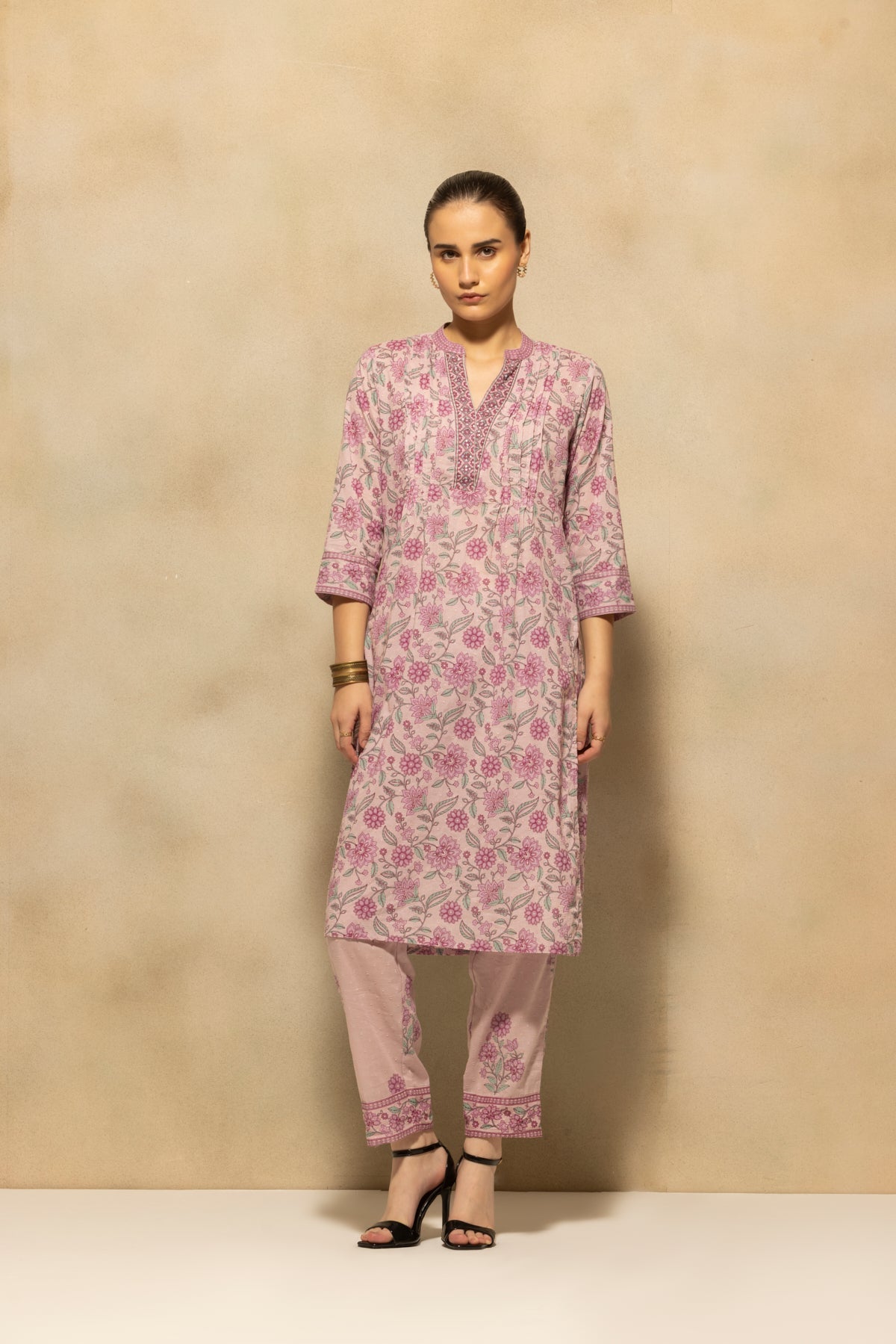 Mauve Printed Kurta 3 Pcs Set