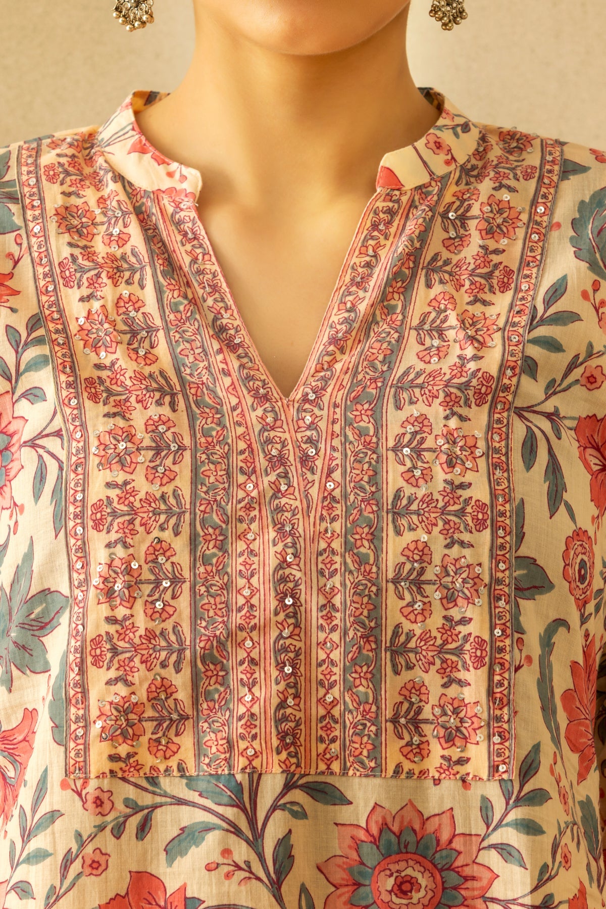 Pink Floral Printed Kurta 3 Pcs Set