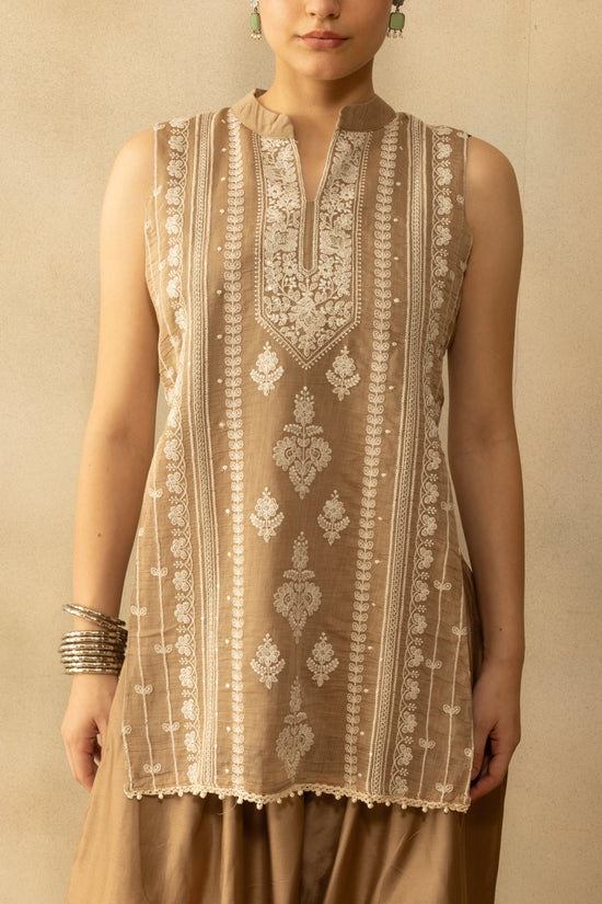 Brown Embroidered Kurta 2 Pcs Set