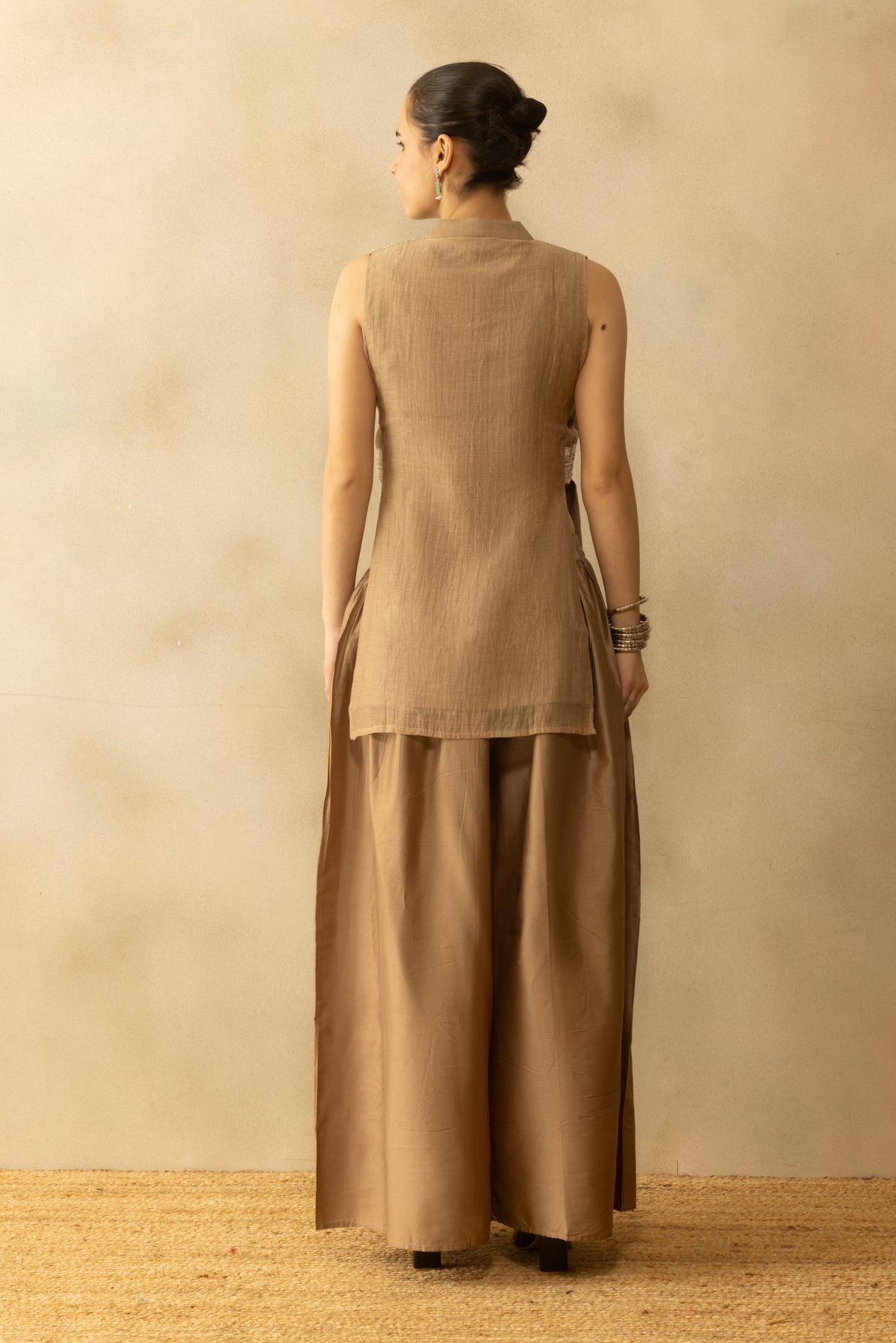 Brown Embroidered Kurta 2 Pcs Set