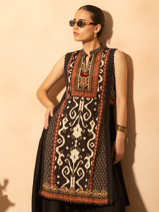 Black Abstract Printed Kurta 2 Pcs Set