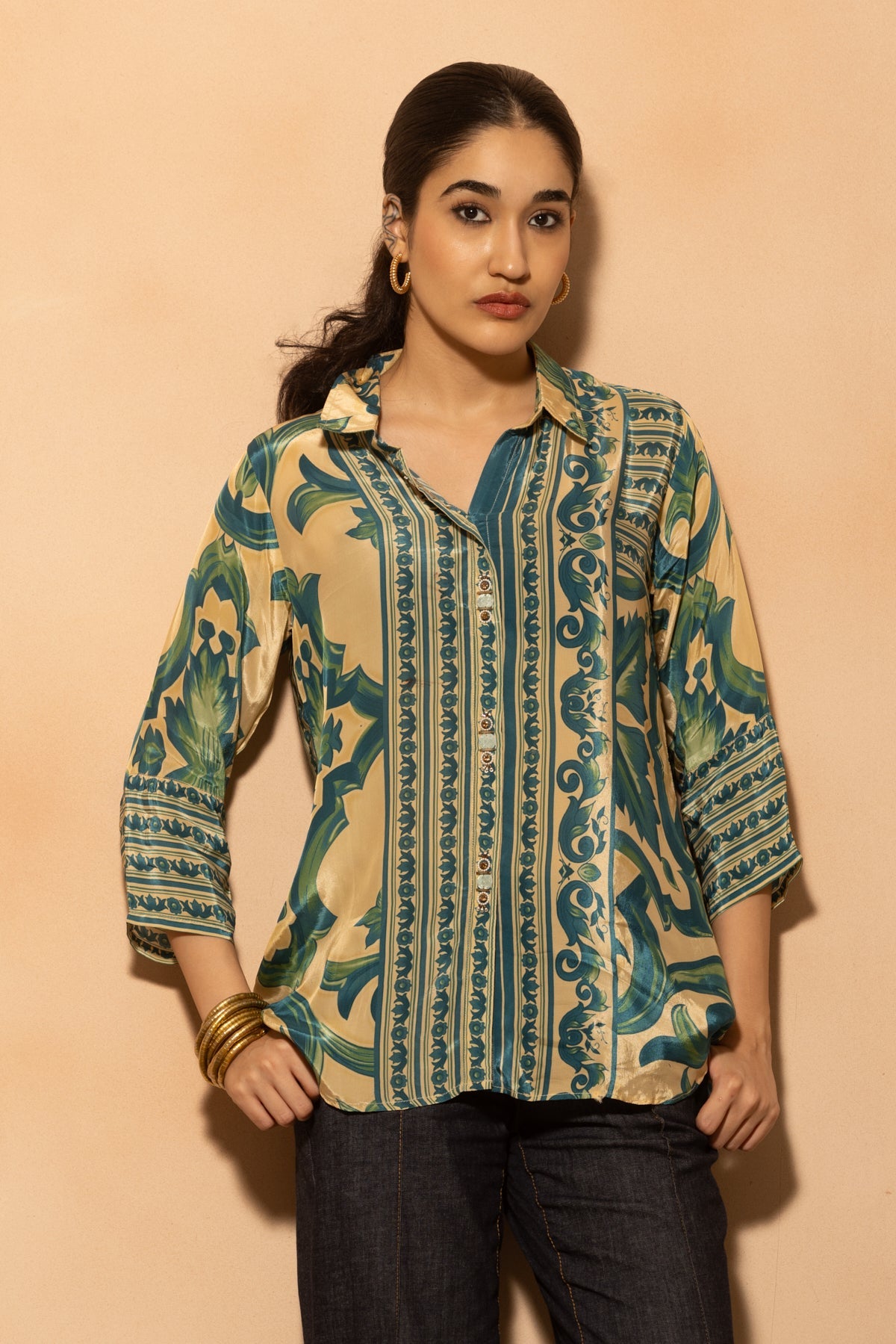 Cream Printed Top
