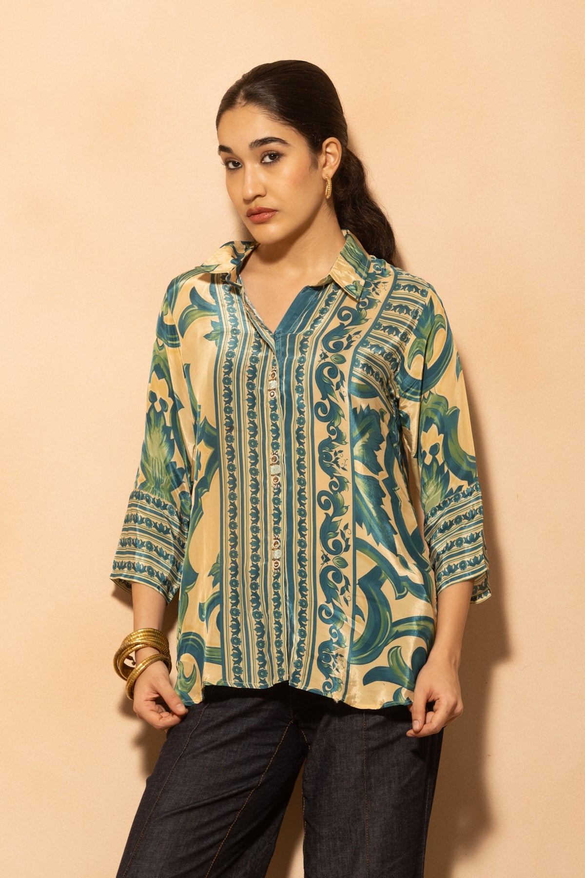 Cream Printed Top