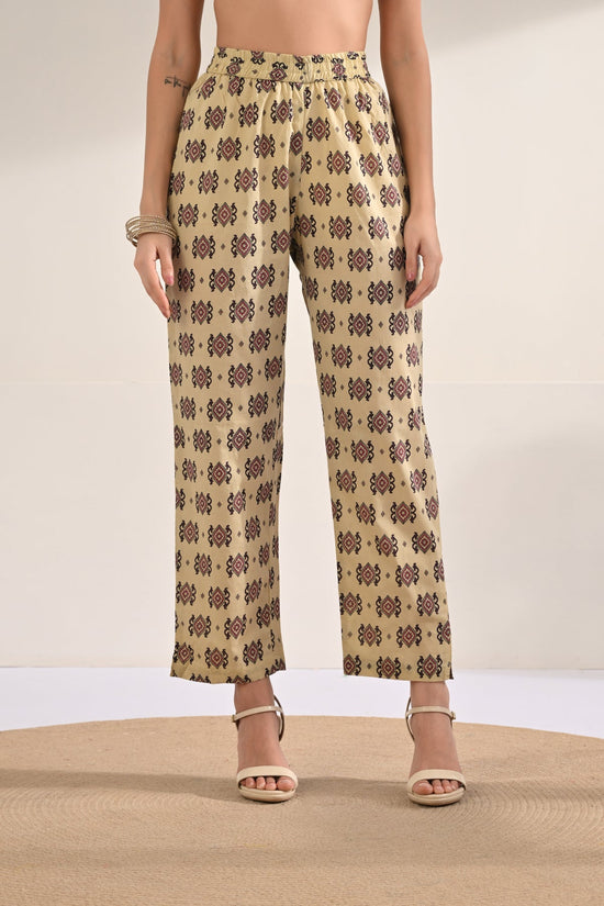 Beige Paisley Printed Flared Kurta 3 Pcs Set