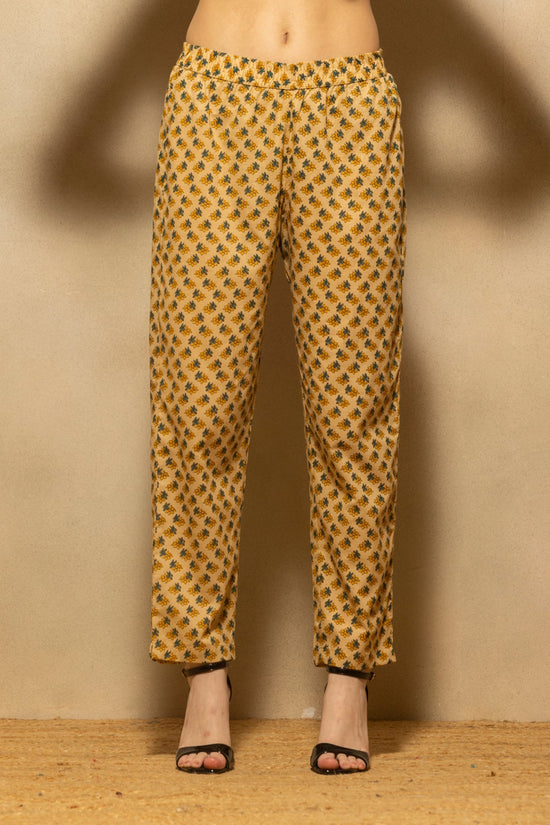 Mustard Floral Printed A-line Kurta 3 Pcs Set