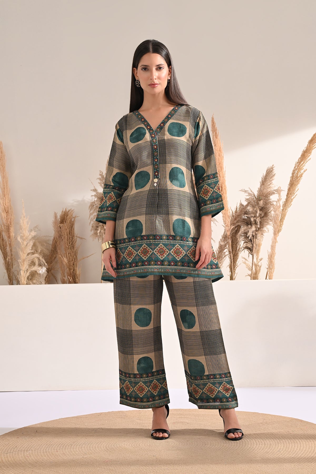 Beige Printed Co-Ord Set
